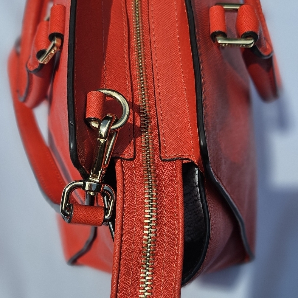 Michael Kors Selma Large Red Saffiano Leather Purse Crossbody Double Handle Bag - Picture 7 of 9